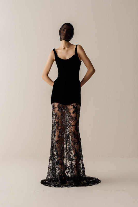 Her Lace Embellished Black Skirt