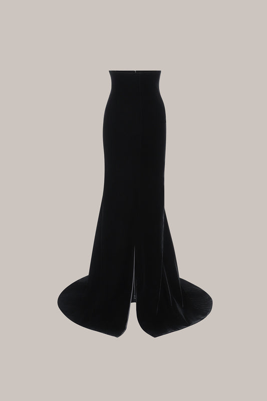 Her Black Velvet Corseted Maxi Skirt