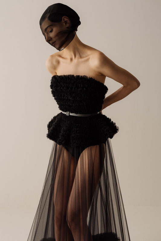Her Ruched Tulle Black Corset