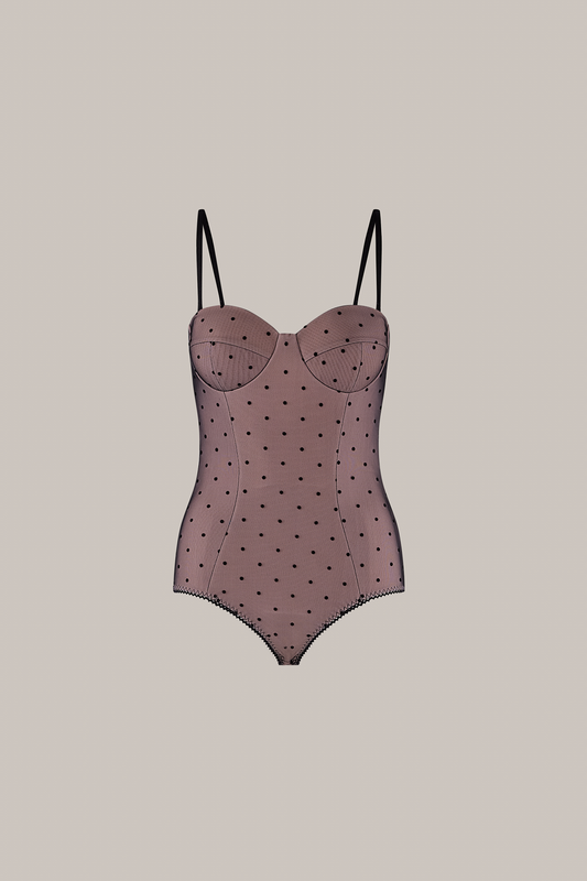 Her Polka Dot Black/Beige Bodysuit