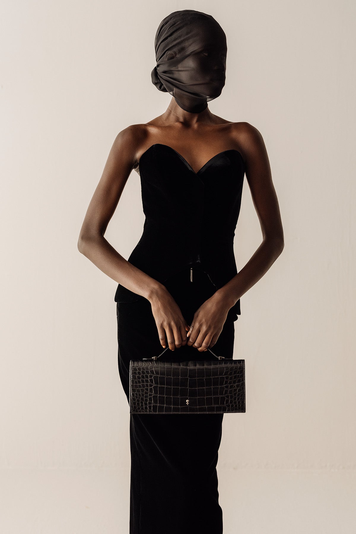 Her Tuxedo Corset with Front Opening Black Velvet