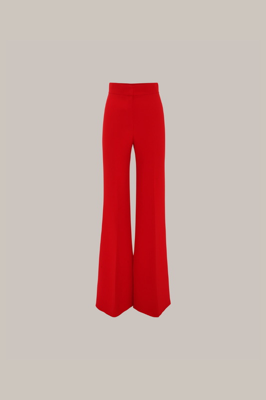 Her High Waist Boot Cut Silk Red Trousers