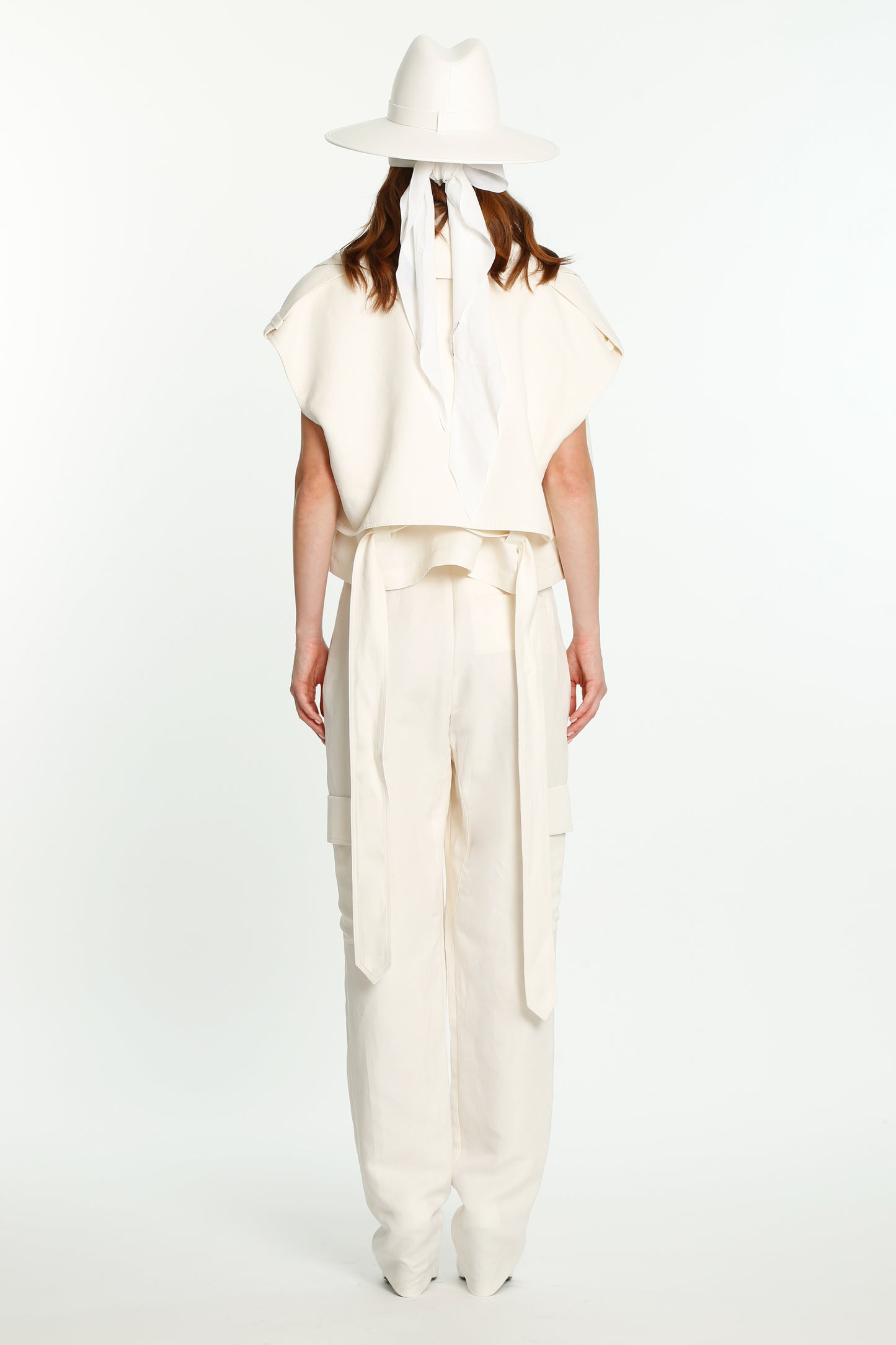 Off-White Silk Linen Belted Riding Trousers