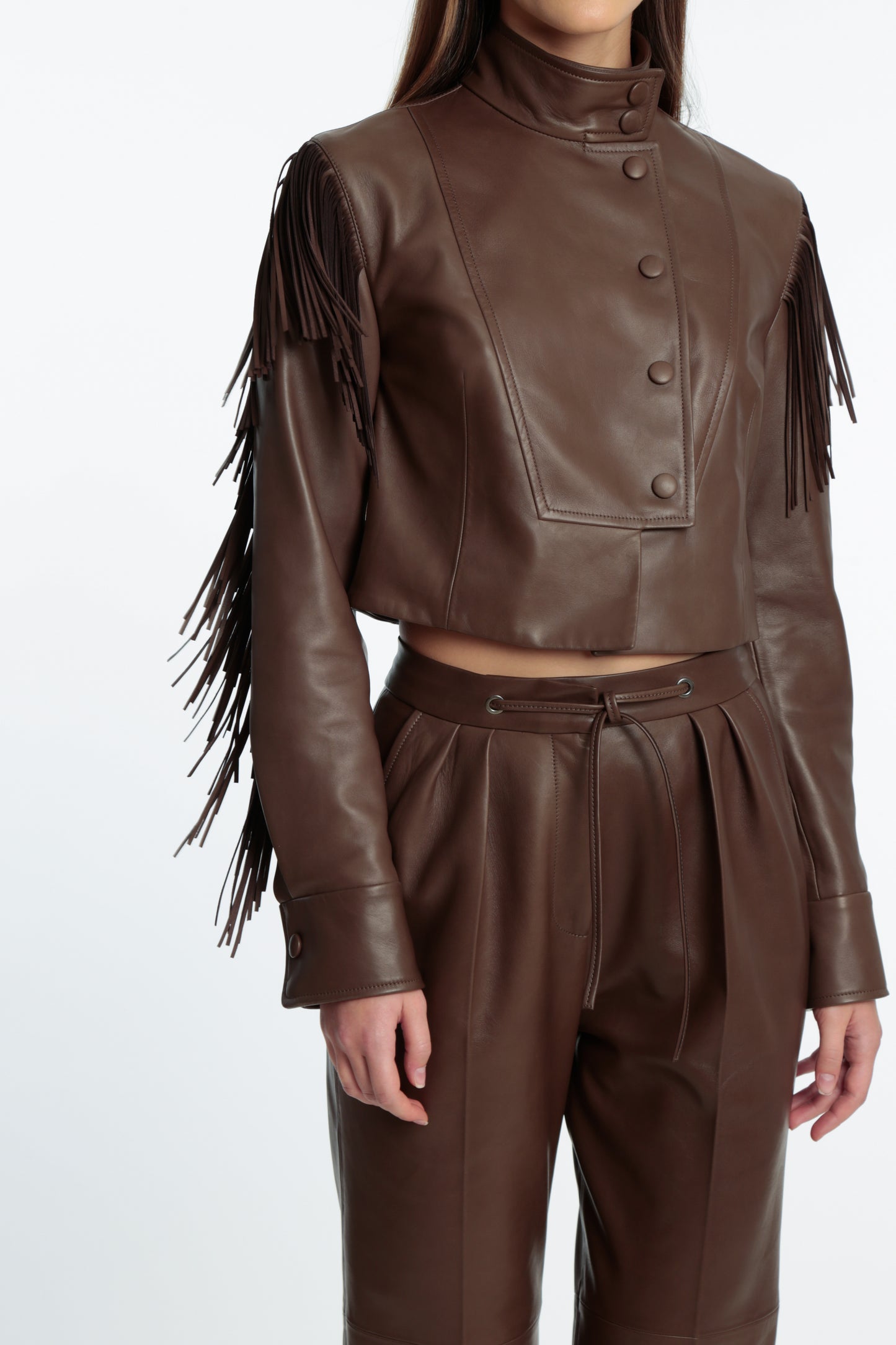 Fringed Leather Shirt Jacket