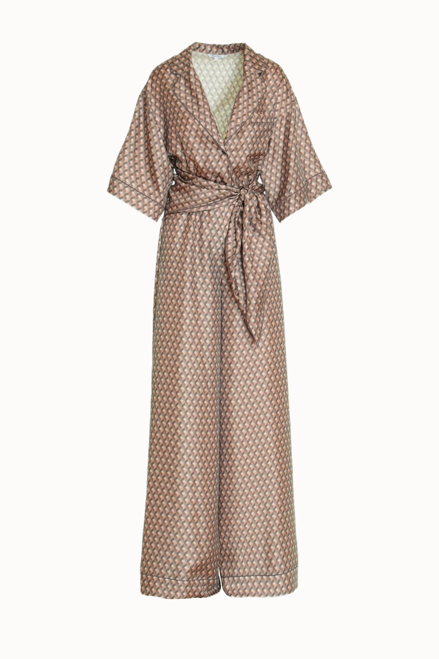 Brown Printed silk twill wide-leg jumpsuit