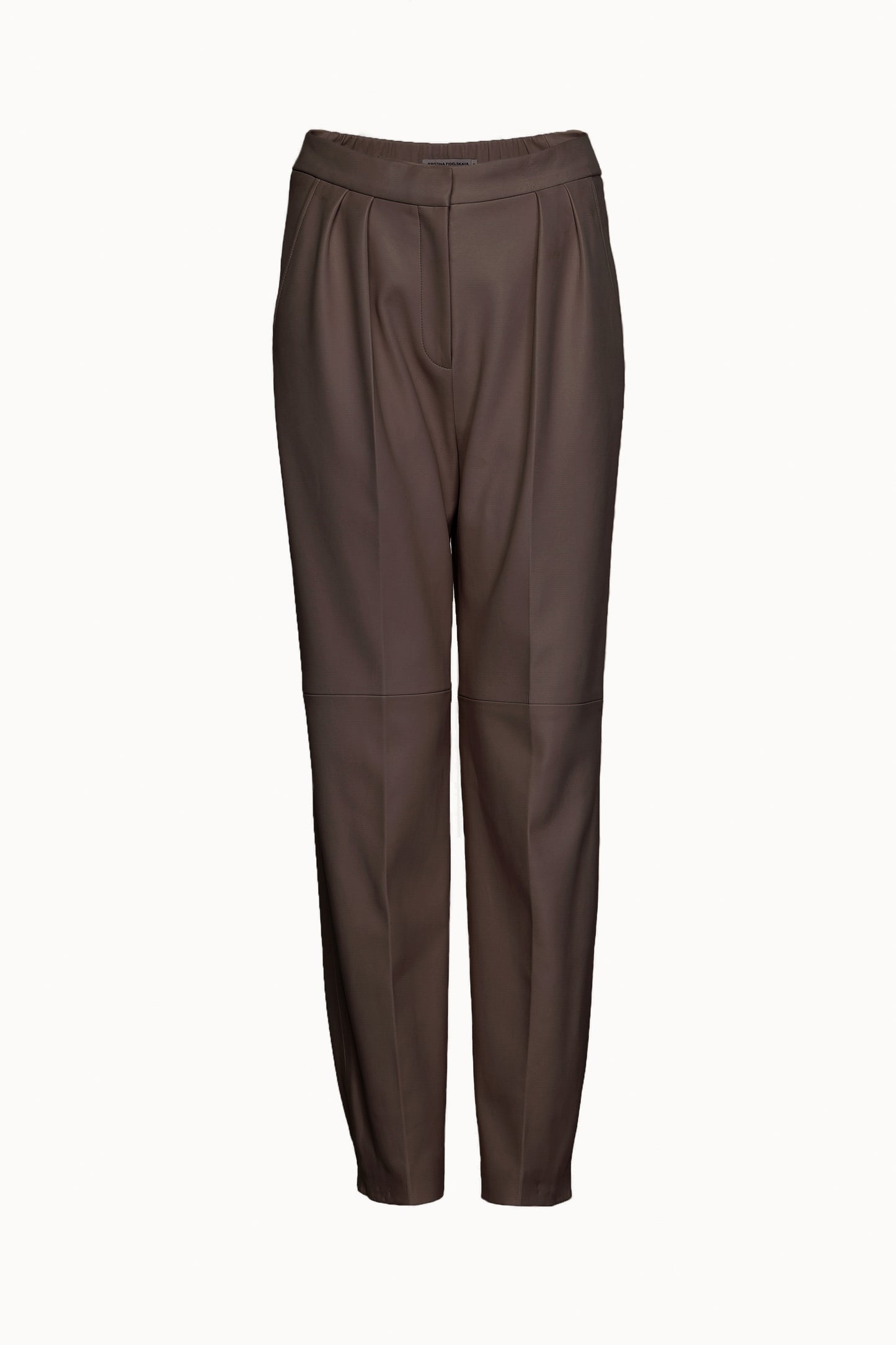 Brown Leather Pleat Trousers
