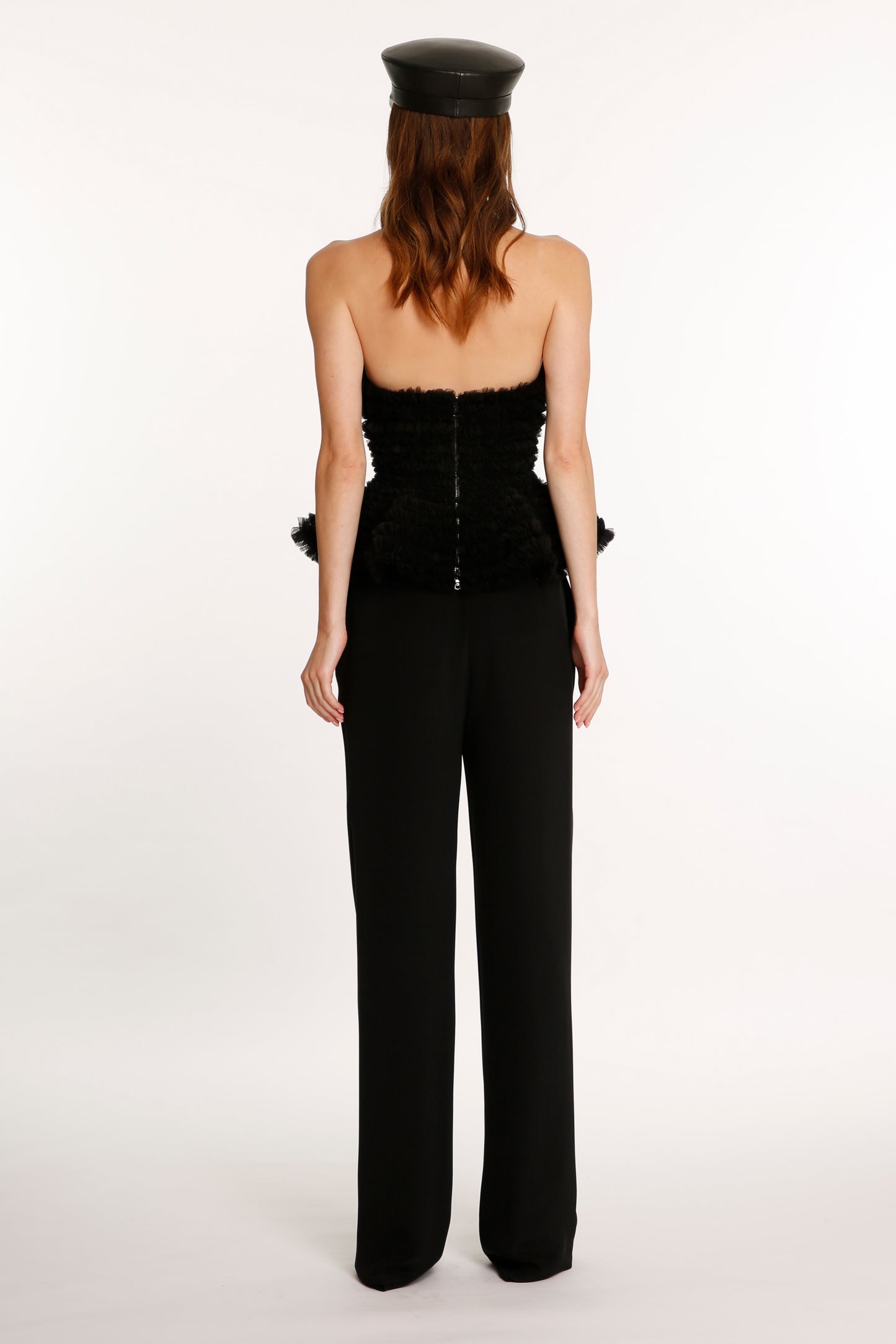 Black Crepe Low-waist Pleated Trousers