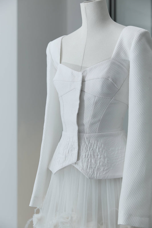Her Jacquard Bridal White Jacket