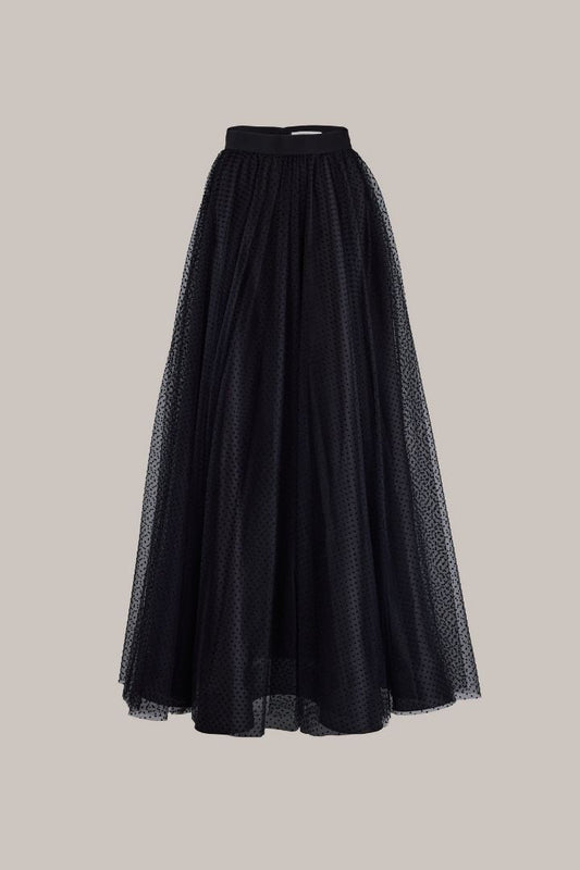 Her Tulle Polka Dot Full Long Black Skirt