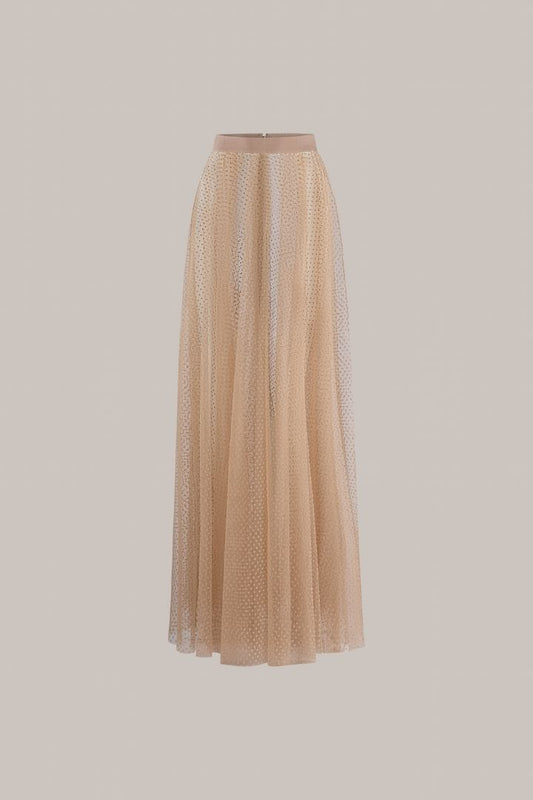 Her Tulle Polka Dot Full Long Beige Skirt