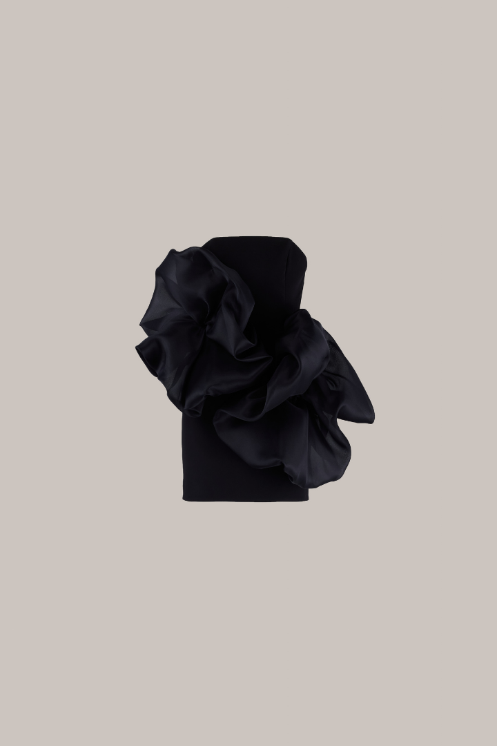 Her Flower Applique Mini Black Dress