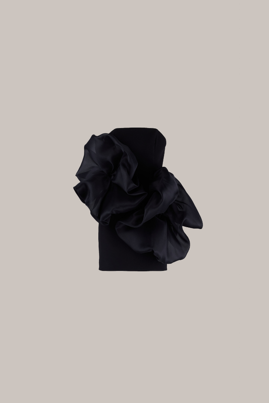 Her Flower Applique Mini Black Dress