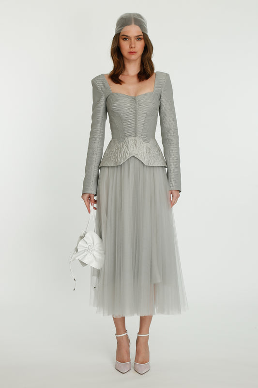 Grey Jacquard Bridal Jacket