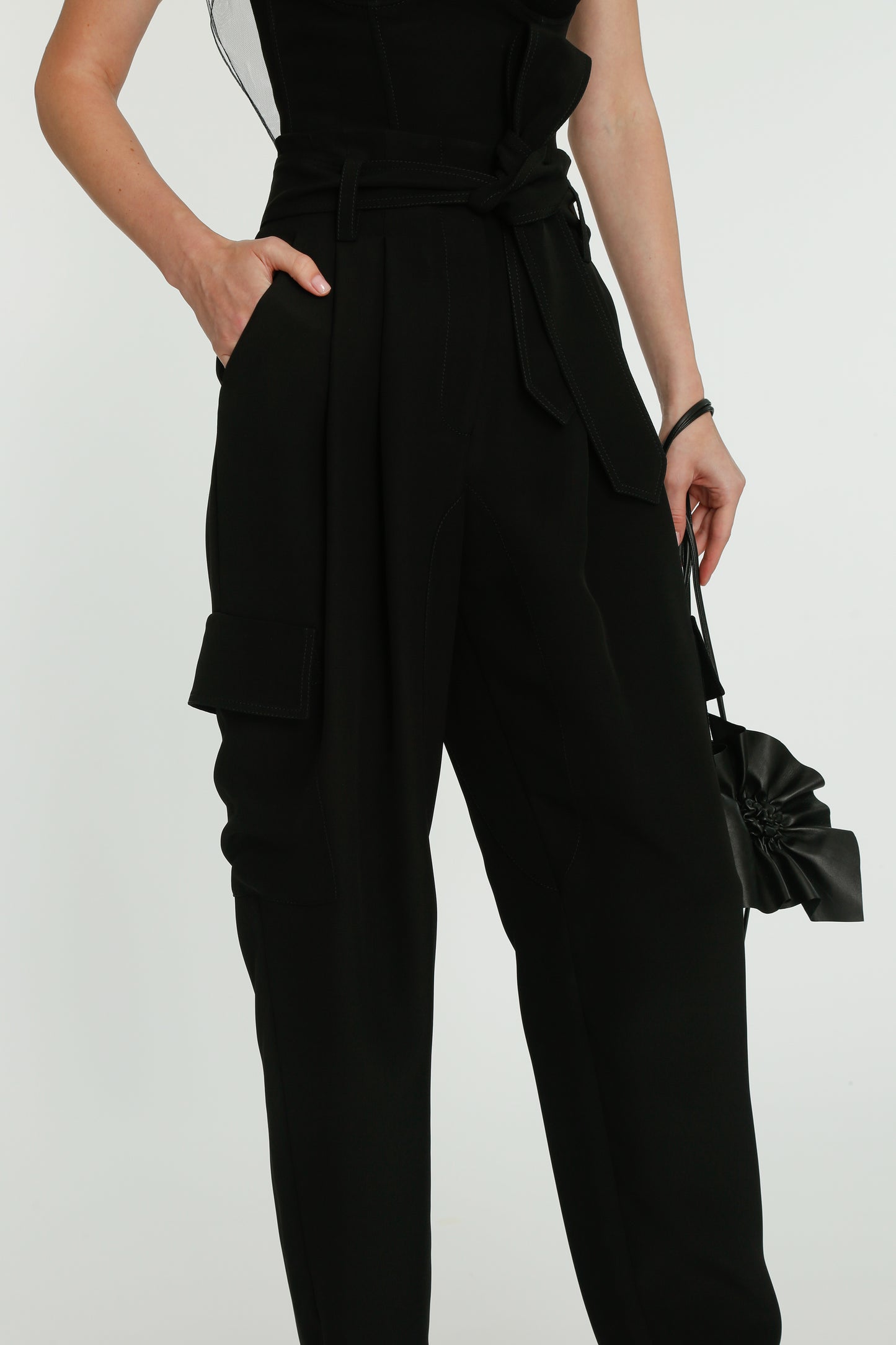 Black Silk Belted Riding Trousers