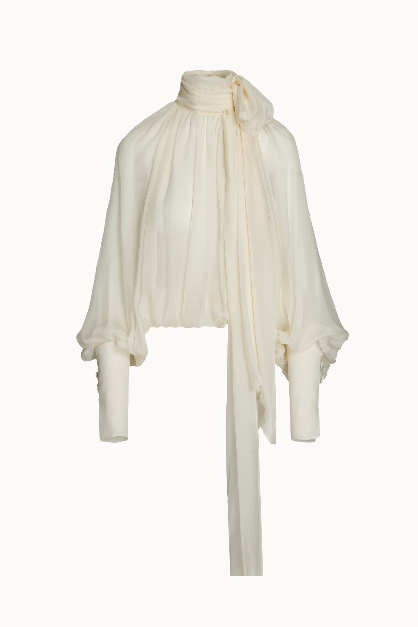 Off-White Gathered Bow-Neck Blouse