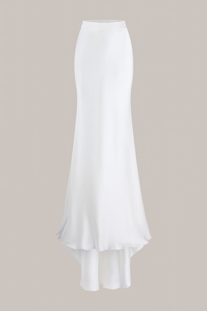 Her Full Long Silk Off White Skirt