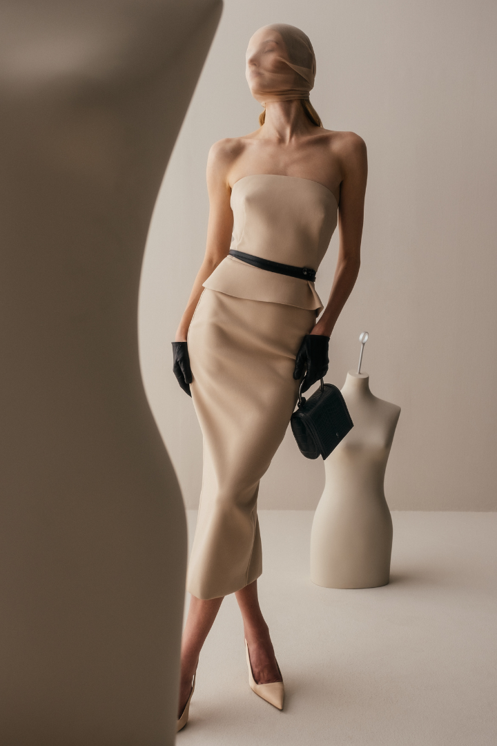 Her Cotton Strapless Midi Beige Dress