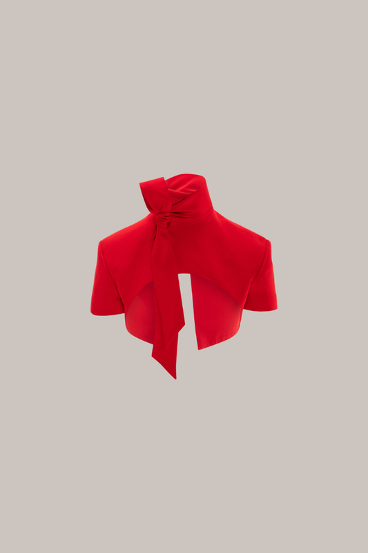 Her Short Sleeve Cropped Red Jacket