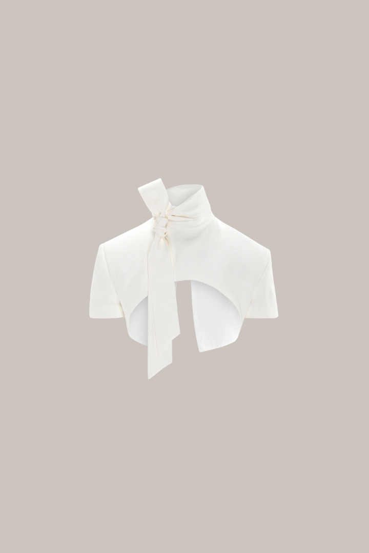 Her Short Sleeve Cropped  White Jacket