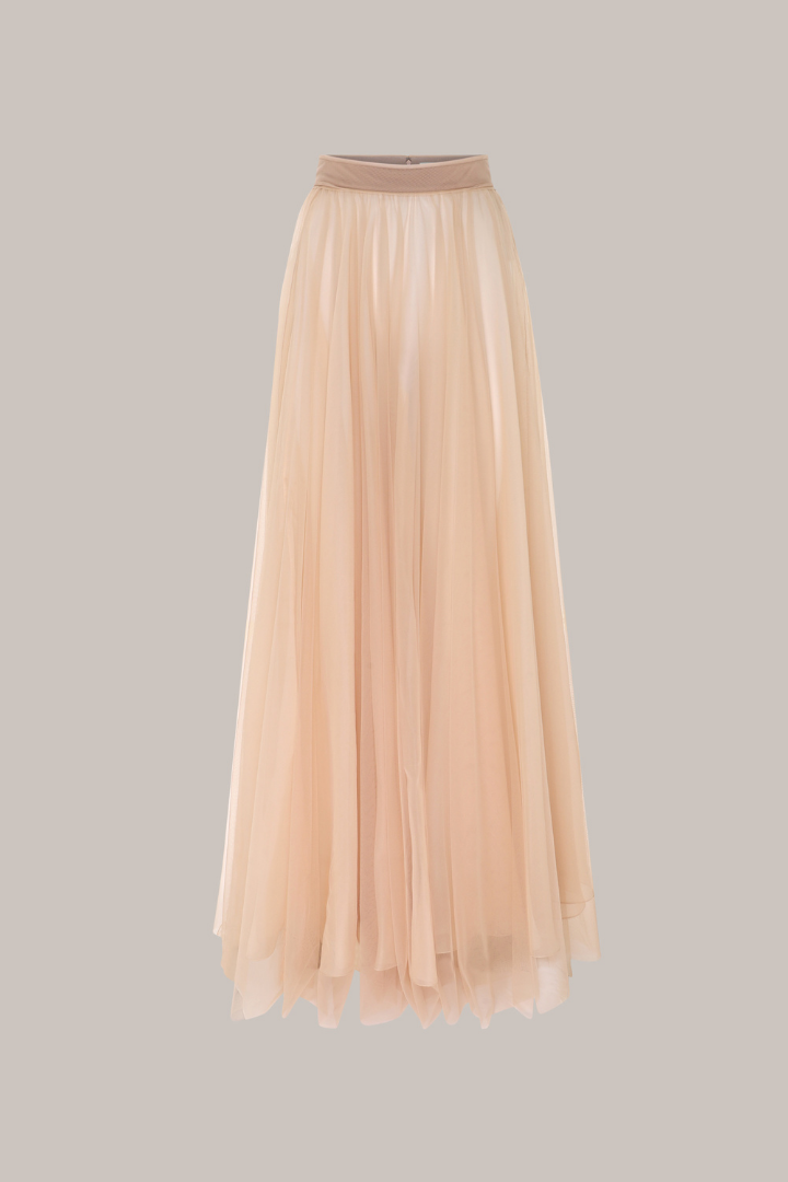 Her Full Long Layered  Beige Skirt
