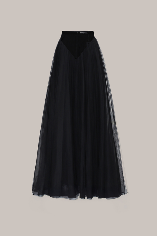 Her Full Long Layered Black Skirt