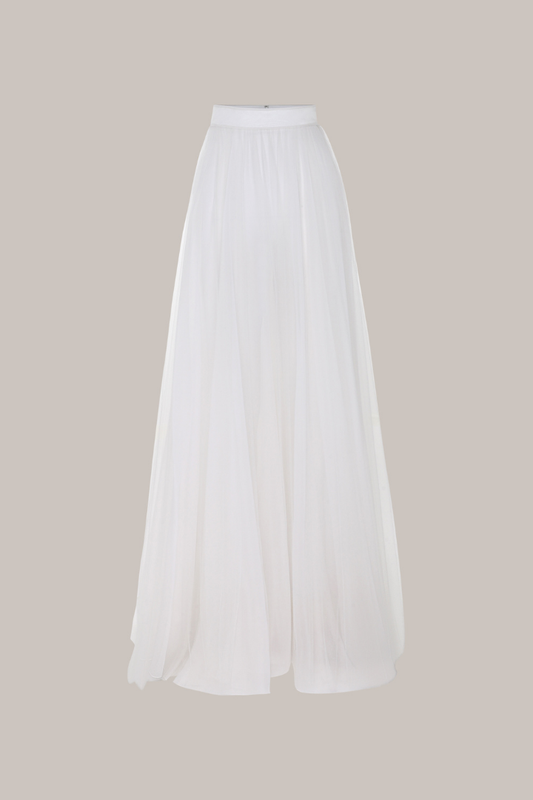 Her Full Long Layered Off White Skirt