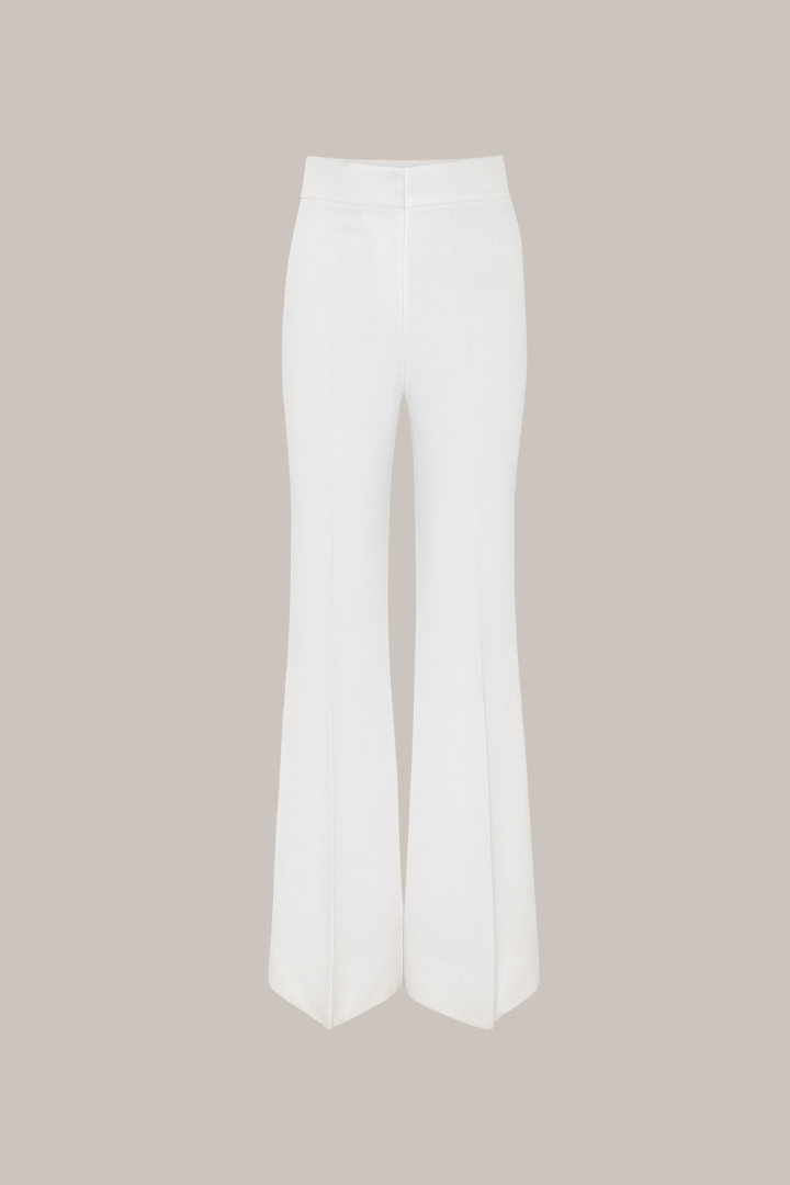 Her High Waist Boot Cut Silk Off White Trousers