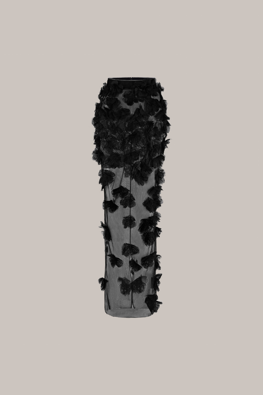 Her Floral Lace Embellished Long Black Skirt