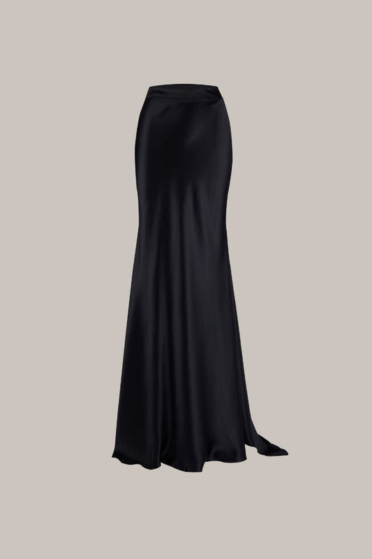 Her Full Long Silk Black Skirt