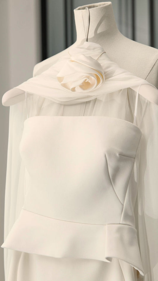 Her White Long Fishcut Dress