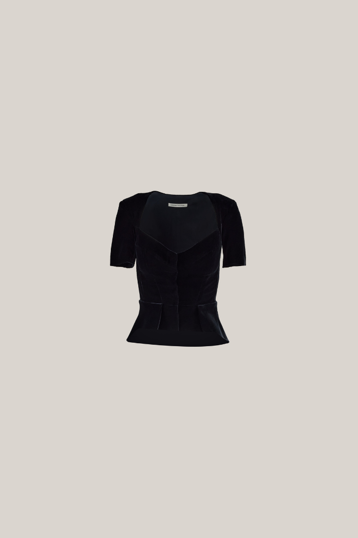 Her Short Sleeve Velvet Black Jacket