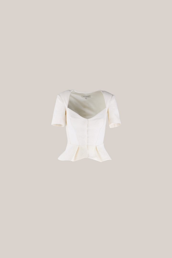 Her Short Sleeve Jacquard Ivory Jacket
