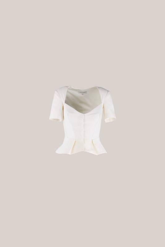 Her Short Sleeve Jacquard Ivory Jacket