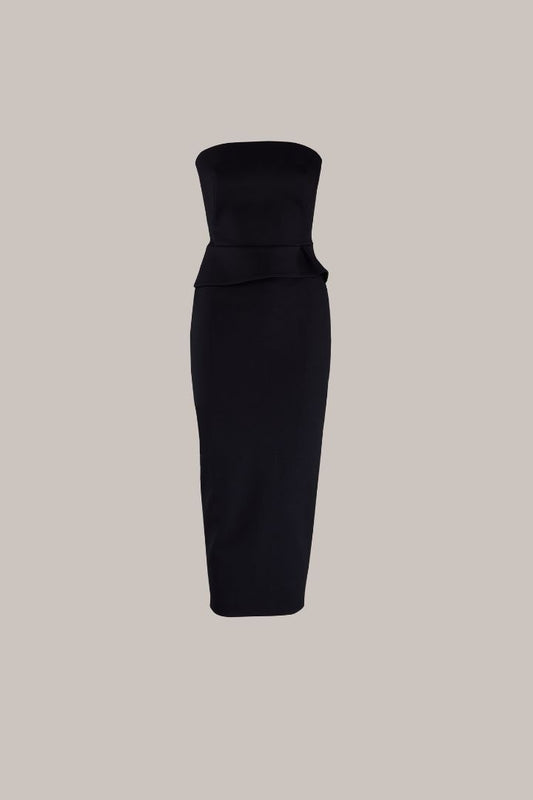 Her Black Strapless Midi Dress