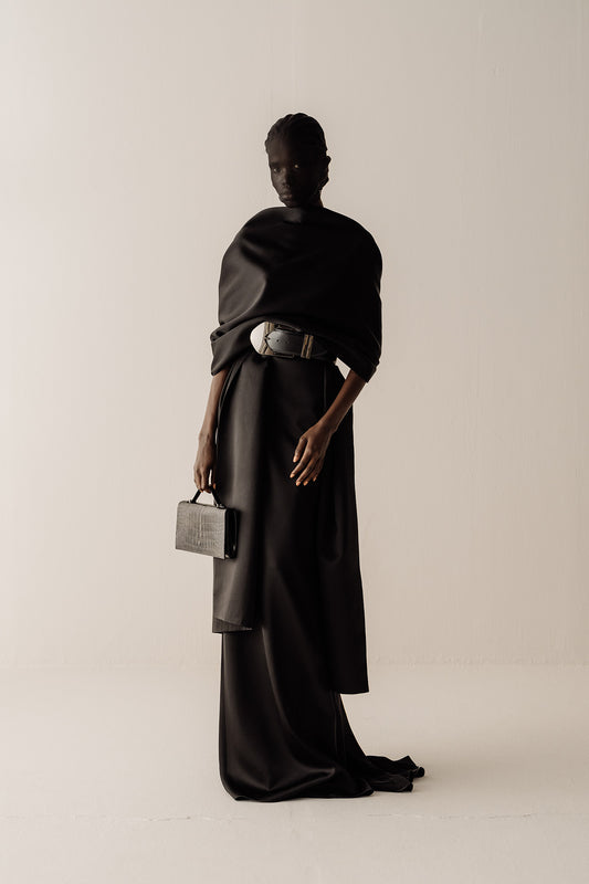 Her Sculpted Black Buckle Belt