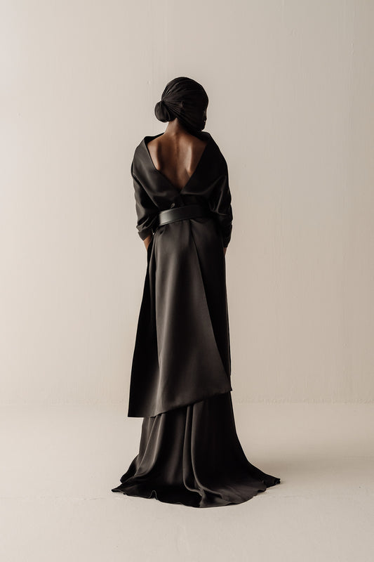 Her Black Poncho Scarf
