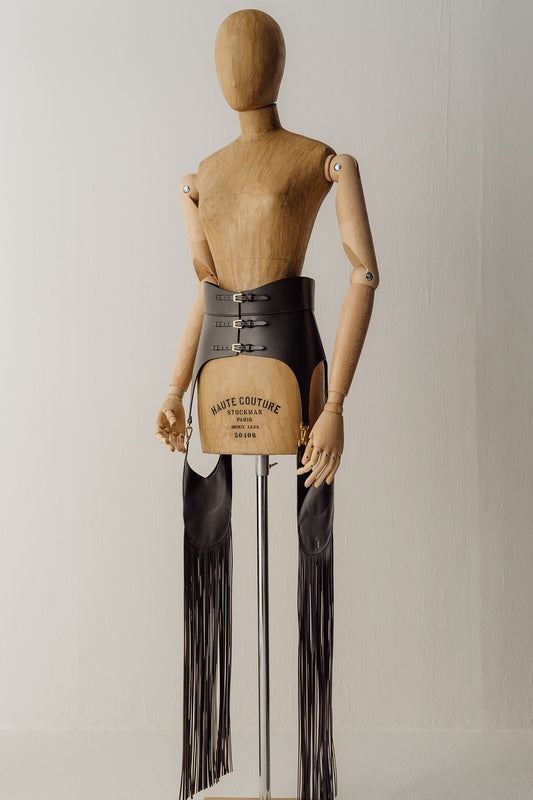 Her Black Fringes Corset Belt