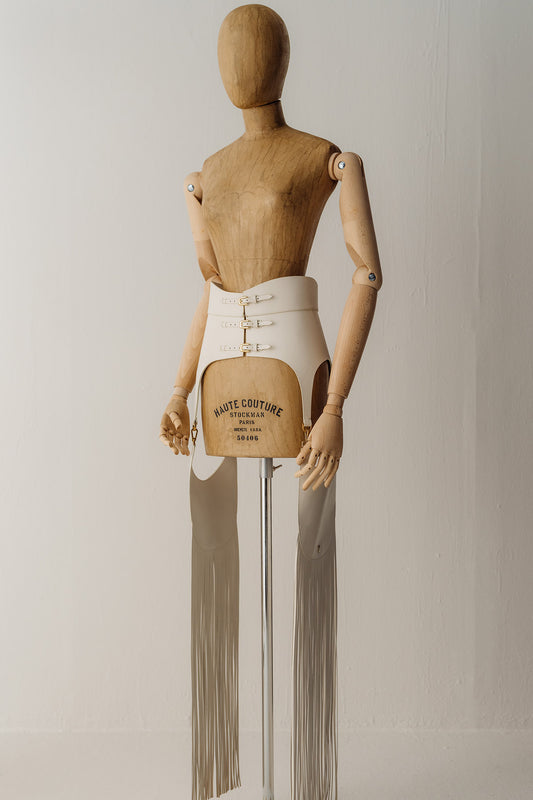 Her White Fringes Corset Belt