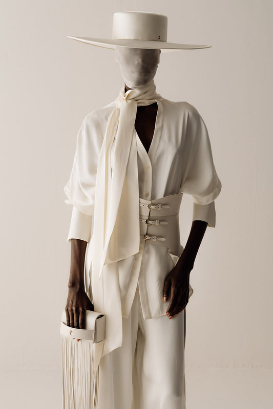 Her White Fringes Corset Belt