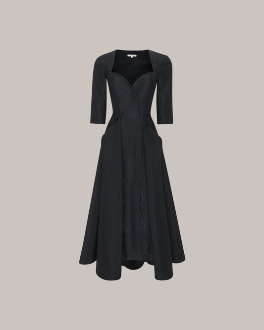 Her Black Jacquard Dress With Sleeve