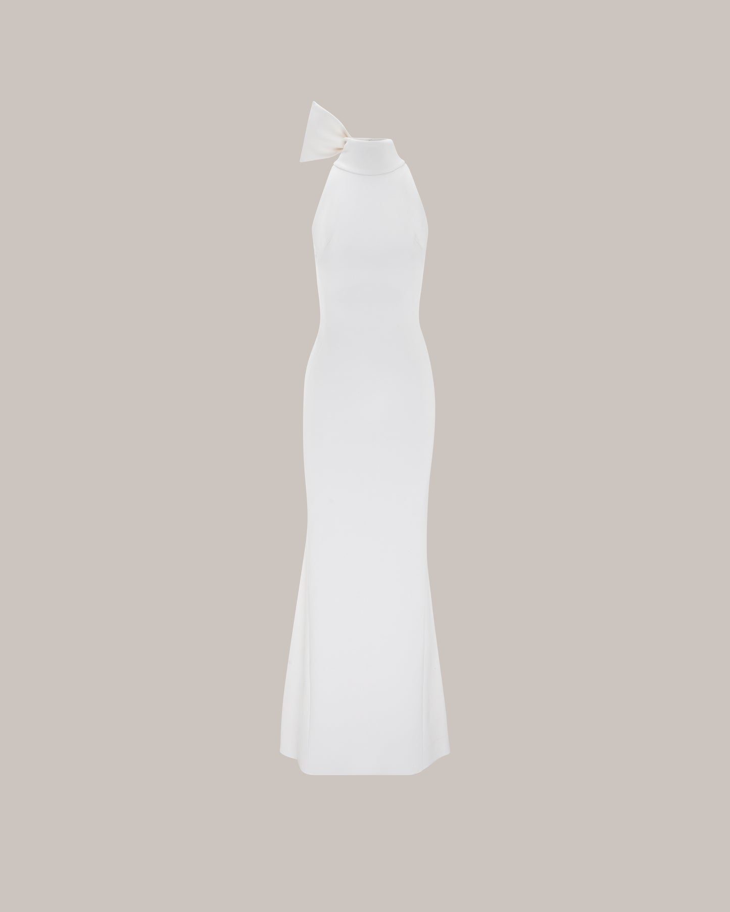 Her Halter Neckline Bow Tie Long White Dress