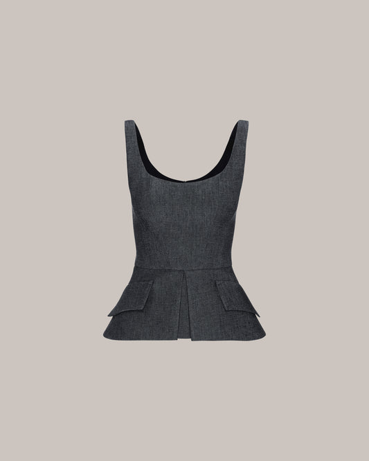 Her Denim Sleeveless Corset With Peplum