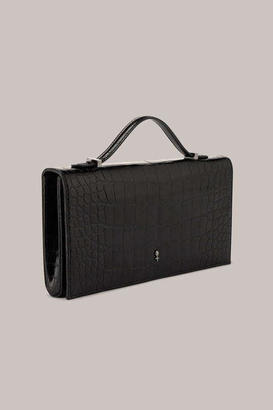 Her Black Leather Crocodile Bag