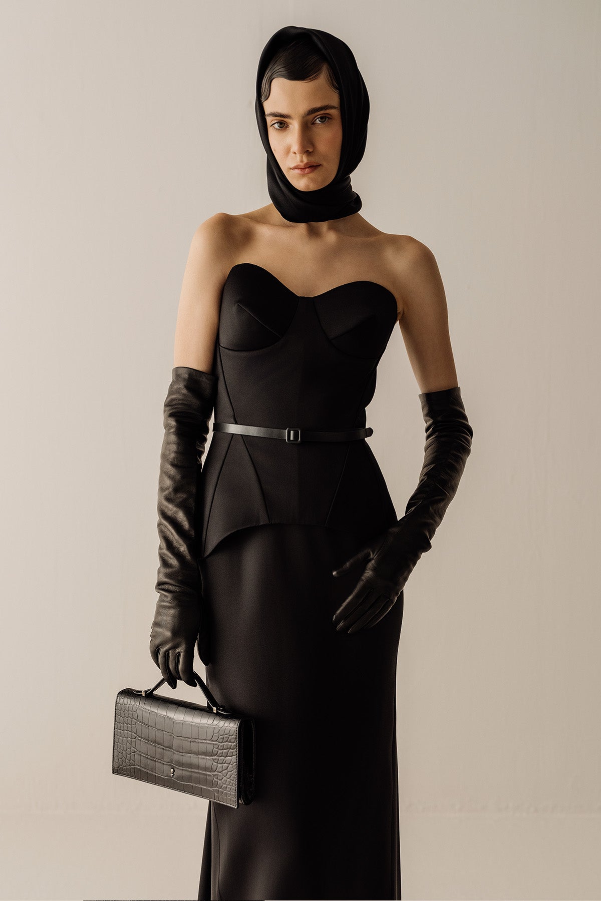 Her Black Leather Crocodile Bag