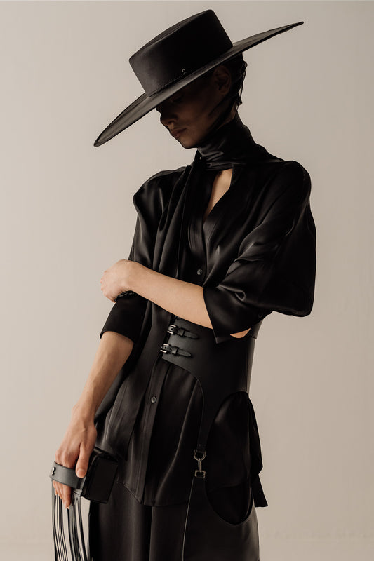 Her Bow-Neck Black Blouse