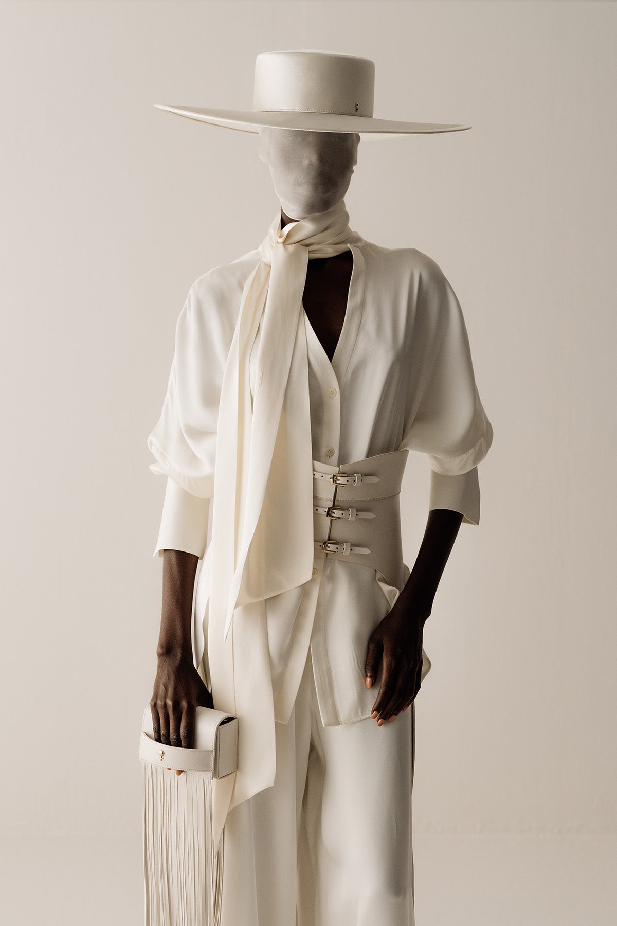 Her Bow-Neck Off White Blouse