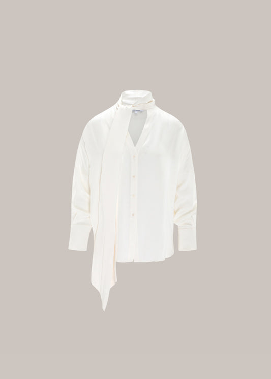 Her Bow-Neck Off White Blouse
