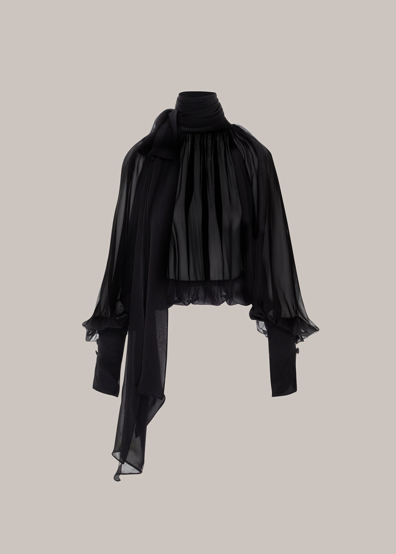 Her Gathered Bow Neck Black Blouse