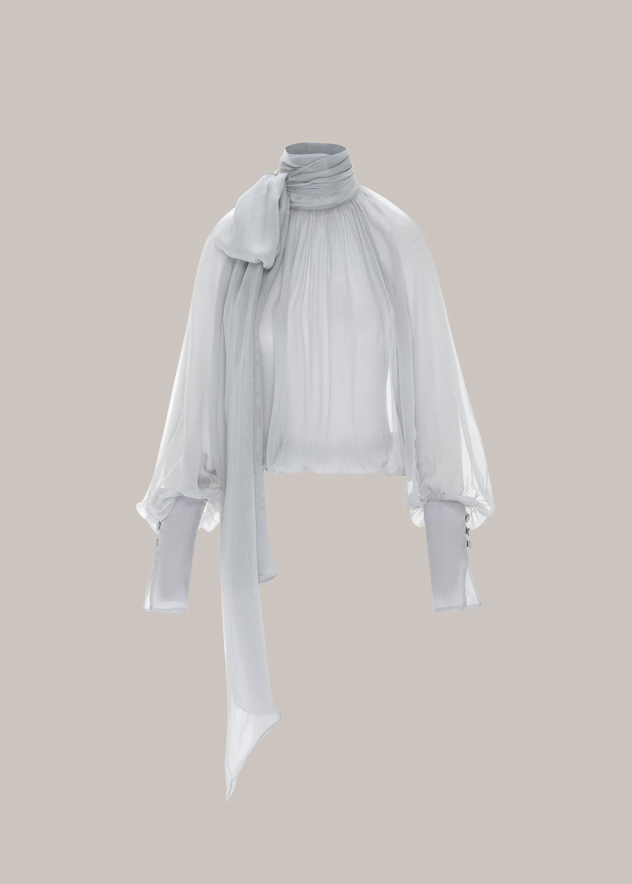 Her Gathered Bow Neck Grey Blouse