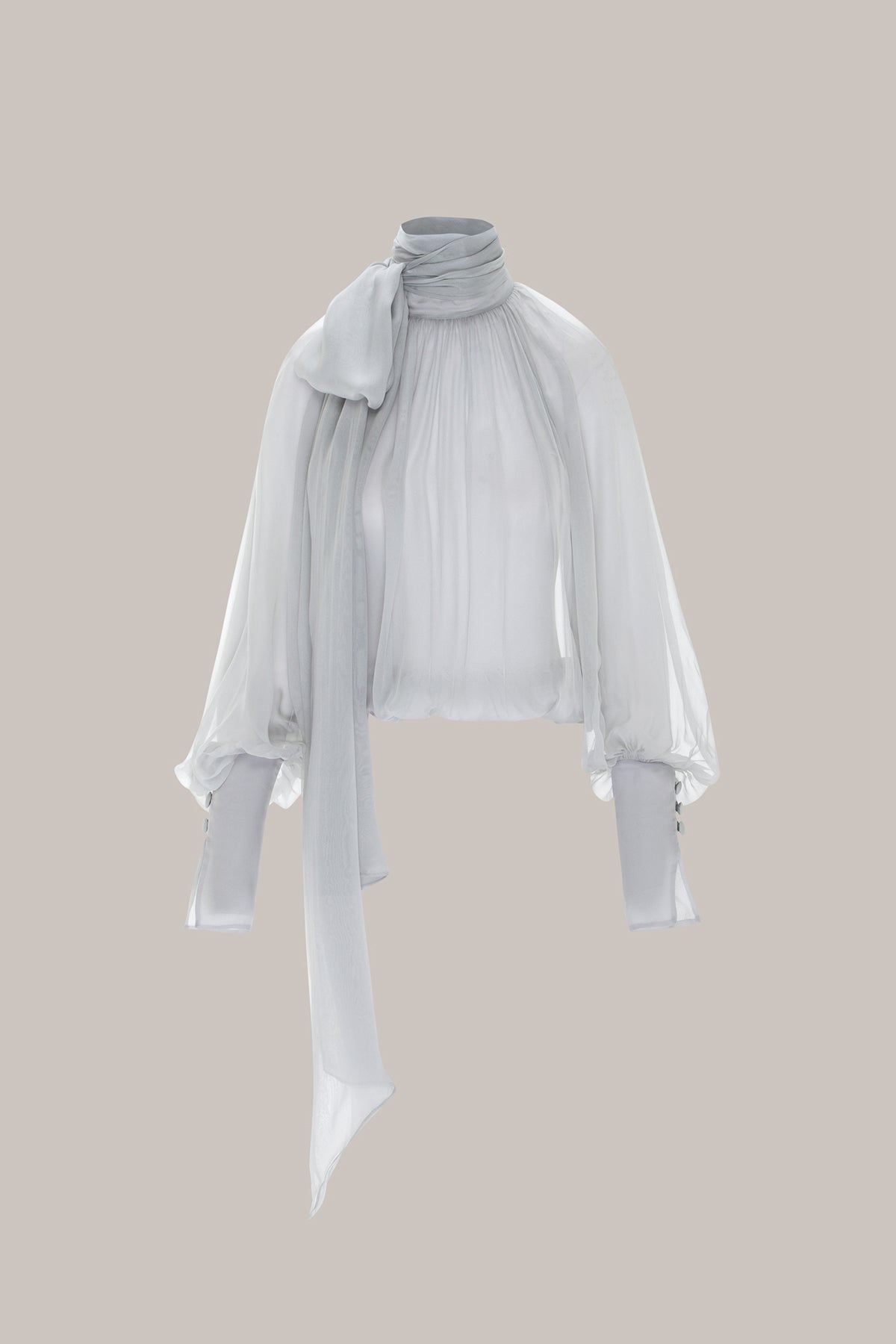 Her Gathered Bow Neck Grey Blouse